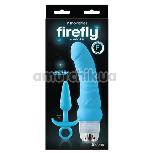 Набір з вібратора та анальної пробки Firefly Combo Kit - світиться у темряві, блакитний
