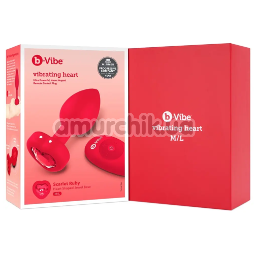 Анальная пробка с вибрацией B-Vibe Vibrating Heart M/L, красная