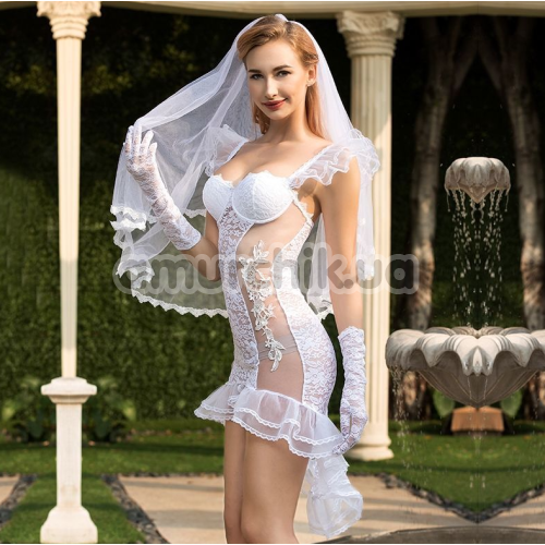 Костюм нареченої JSY Sexy Lingerie, білий: сукня + фата + рукавички
