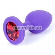 Анальная пробка с красным кристаллом Exclusivity Jewellery Silicon Plug S, фиолетовая - Фото №1