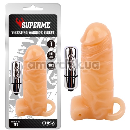 Насадка на пенис с вибрацией Superme Vibrating Warrior Sleeve, телесная