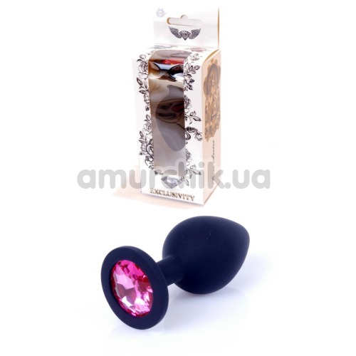 Анальная пробка с розовым кристаллом Exclusivity Jewellery Silicon Plug M, черная