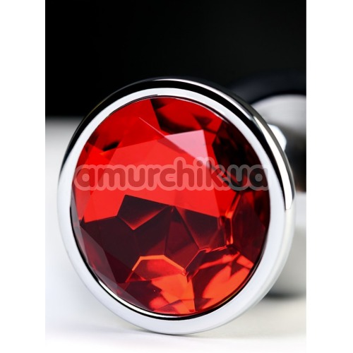 Анальна пробка з червоним кристалом Toyfa Metal 717012-9, срібна