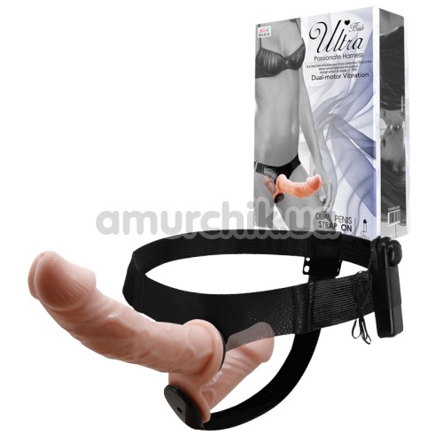 Двойной страпон с вибрацией Ultra Passion Harness Dual Penis Strap On, телесный