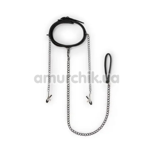 Ошейник с поводком и зажимами для сосков Easy Toys Lead & Nipple Clamps Collar Restraint Set, черный