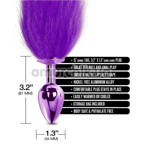 Анальна пробка з хвостом лисиці Nixie Butt Plug / Hombre Tail, фіолетова