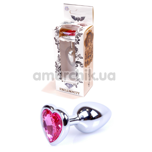 Анальная пробка с розовым кристаллом Exclusivity Jewellery Silver Heart Plug, серебряная