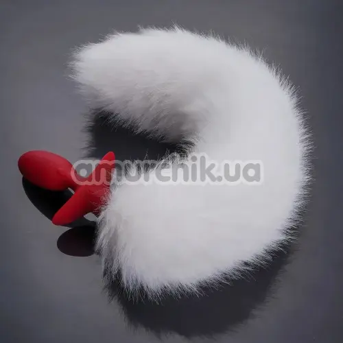 Анальная пробка с белым хвостиком, вибрацией и ротацией Upko Swinging & Vibrating Anal Plug, красная