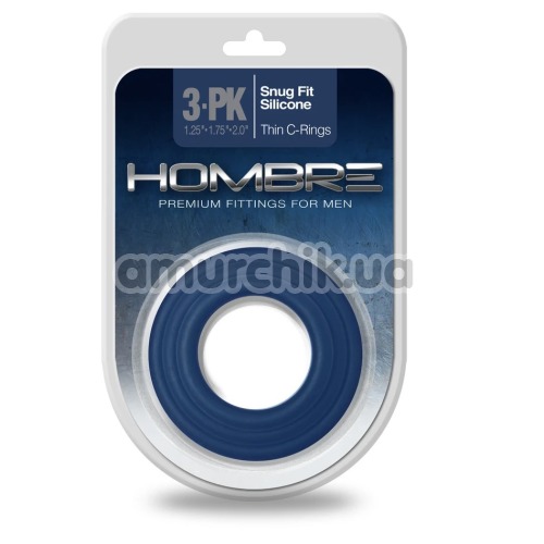 Набор эрекционных колец Hombre Snug Fit Silicone Thin C-Rings, синий