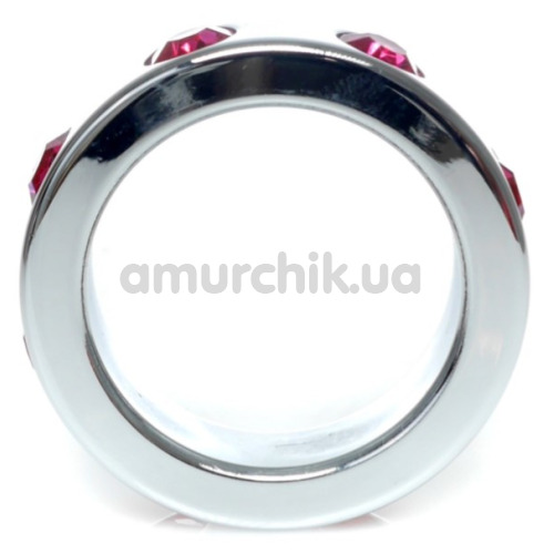 Эрекционное кольцо с розовыми кристаллами Boss Series Metal Ring Diamonds Medium, серебряное