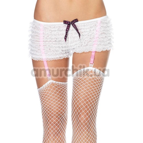 Трусики Micromesh Lace Ruffle Tanga Shorts, белые - Фото №1