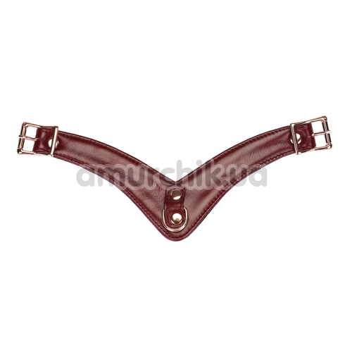 Трусики для вибромассажера Liebe Seele Wine Red Leather Forced Orgasm Wand Massager Harness Belt, бордовые