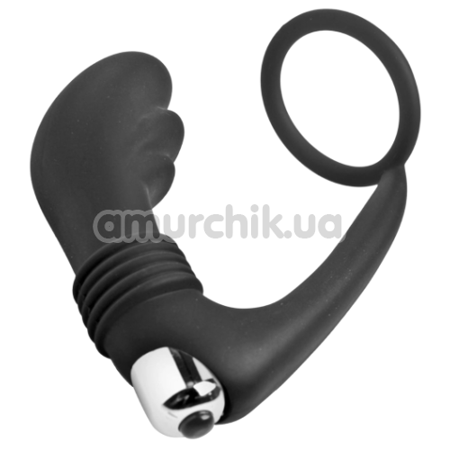 Вибростимулятор простаты с эрекционным кольцом Master Series Prostatic Play Cock Ring Vibrating Prostate, черный