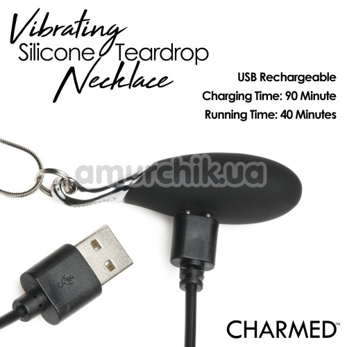 Вибратор-подвеска в виде капли Charmed Vibrating Silicone Teardrop Necklace, черный