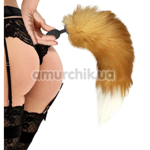 Анальная пробка с рыжим хвостиком Art Of Sex Silicone Butt Plug Foxy Fox M, черная