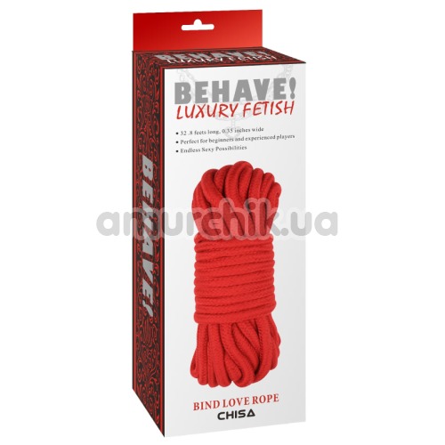 Верёвка Behave Luxury Fetish Bind Love Rope, красная