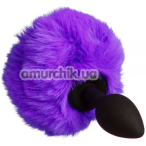 Анальная пробка с фиолетовым хвостиком Loveshop S, черная - Фото №1