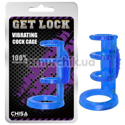 Насадка на пеніс з вібрацією Get Lock Vibrating Cock Cage, синя