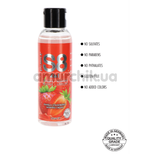 Оральный лубрикант для массажа с согревающим эффектом Stimul8 S8 4 In 1 Vanilla Strawberry Whipped Cream, 125 мл