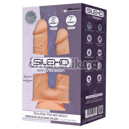 Двойной вибратор Silexd Premium Silicone Dildo Model 1 Size 8-7, телесный