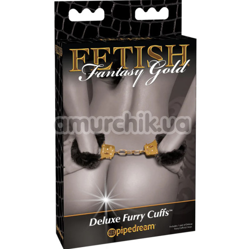 Наручники с мехом Fetish Fantasy Gold Deluxe Furry Cuffs, черно-золотые