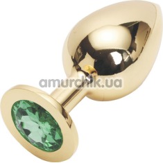 Анальная пробка с зеленым кристаллом SWAROVSKI Steel Jewel Plug, золотая - Фото №1