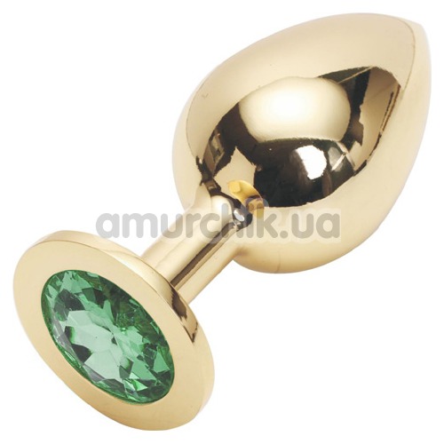 Анальная пробка с зеленым кристаллом SWAROVSKI Steel Jewel Plug, золотая