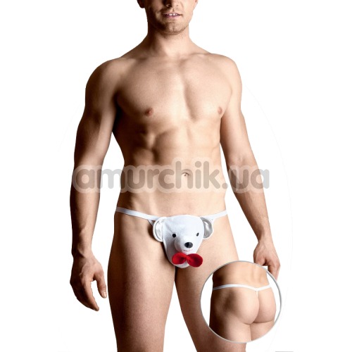 Труси-стрінги чоловічі Thong білі ведмедик (модель 4492)