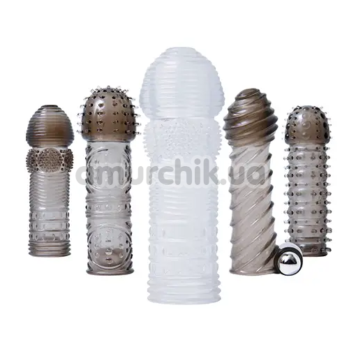 Набор насадок на пенис с вибрацией Adam & Eve Vibrating Penis Sleeve Kit, серый - Фото №1