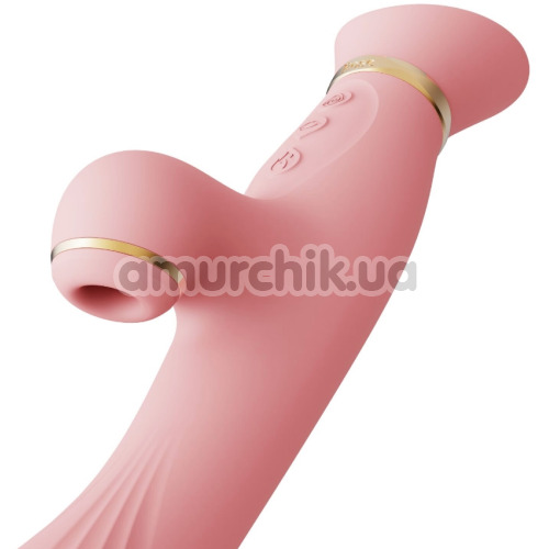 Вибратор с вакуумным стимулятором и подогревом Zalo Rose Rabbit Vibrator, розовый
