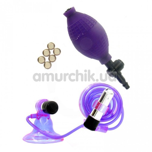 Вакуумные стимуляторы для сосков с вибрацией Hi-Beam Vibrating Nipple Pumps, фиолетовые