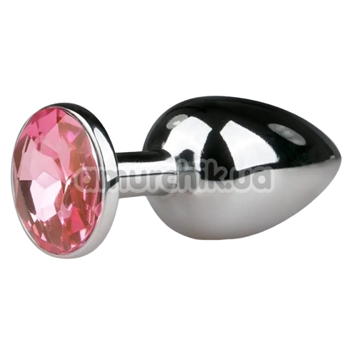 Анальная пробка с розовым кристаллом Loveshop Seamless Butt Plug L, серебряная - Фото №1