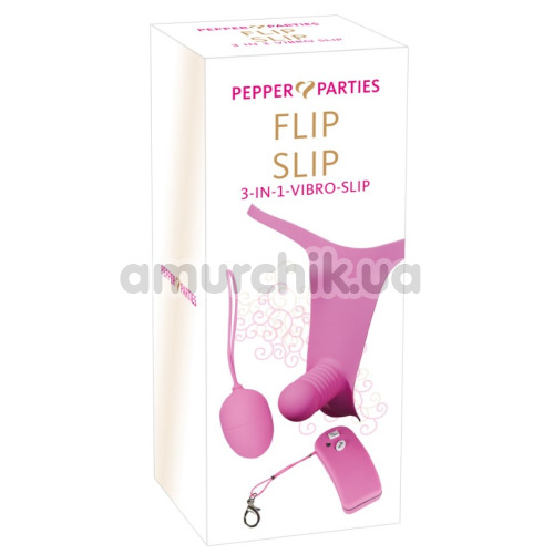 Страпон с виброяйцом Pepper Parties Flip Slip, розовый