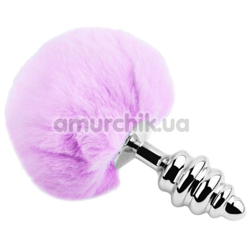 Анальная пробка с фиолетовым хвостиком Alive Anal Pleasure Metal Anal Fluffy Twist Plug L, серебряная