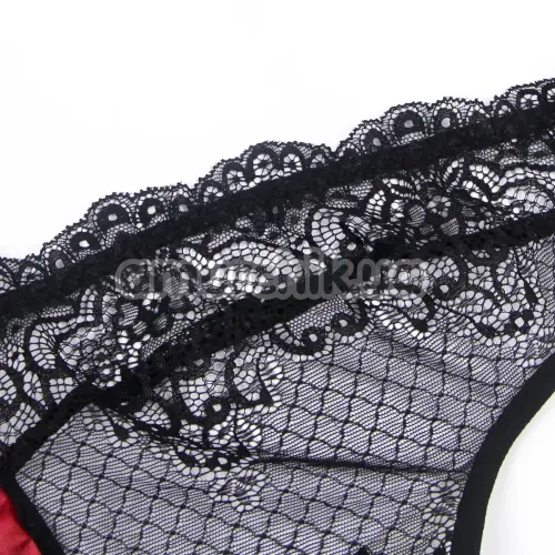 Комплект Star Night Mesh And Faux Leather Lingerie Chemise, чорно-бордовий: пеньюар +  пояс з нашийником та фіксаторами + трусики-стрінги