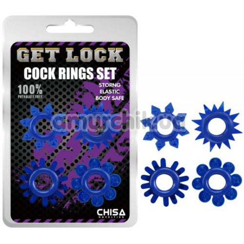 Набор из 4 эрекционных колец Get Lock Cock Rings Set, синий
