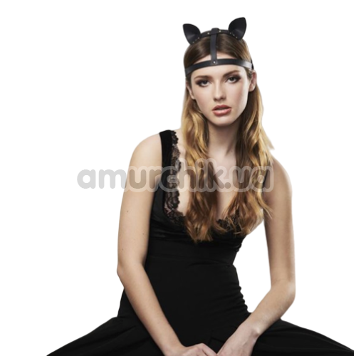 Маска Кішечки Bijoux Indiscrets Maze Head Harness With Cat Ears, чорна