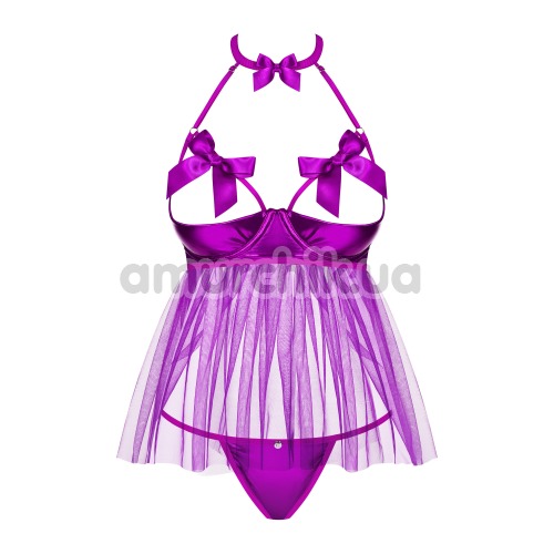 Комплект Obsessive Delishya фиолетовый: пеньюар + трусики-стринги