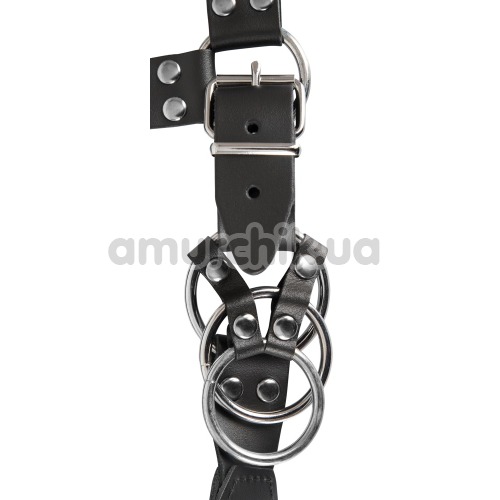 Кожаные стринги с анальной пробкой Zado Men's Leather String Plug, черные
