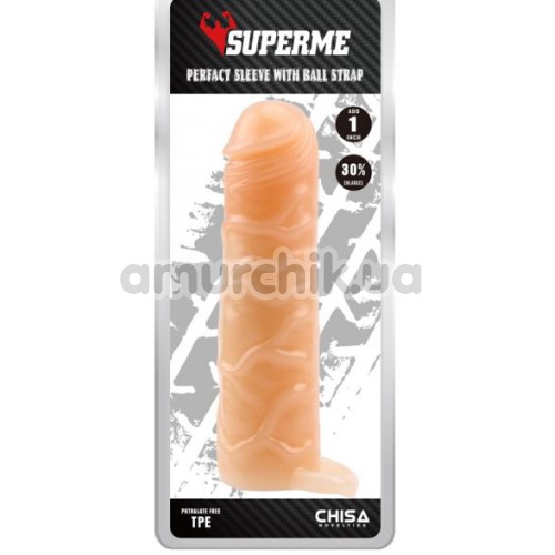 Насадка на пенис Superme Perfact Sleeve With Ball Strap, телесная