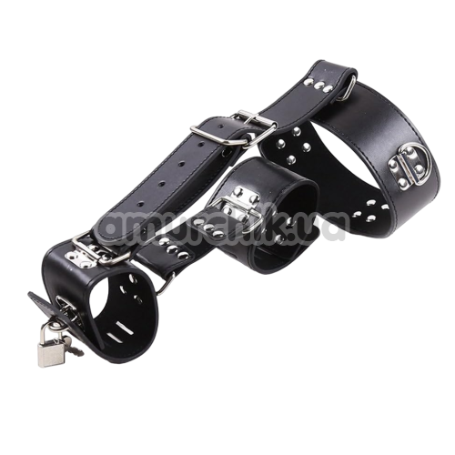 Нашийник з фіксаторами для рук DS Fetish Collar With Handscuff, чорний