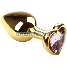 Анальная пробка с розовым кристаллом SWAROVSKI Gold Heart Pink Topaz, золотая - Фото №1