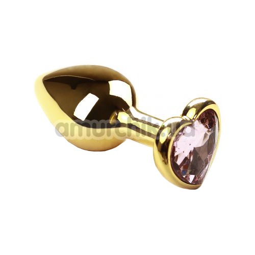 Анальная пробка с розовым кристаллом SWAROVSKI Gold Heart Pink Topaz, золотая