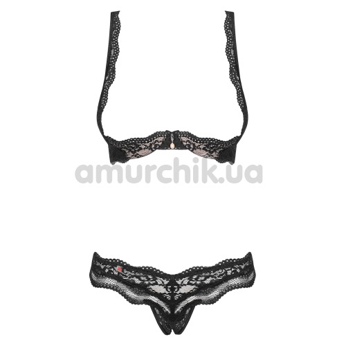 Комплект Obsessive Luvae Cupless Set чорний: бюстгальтер + трусики-стрінги