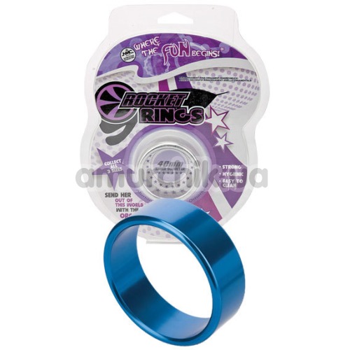Эрекционное кольцо Rocket Rings голубое, 4 см