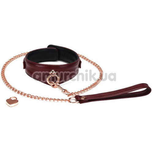 Ошейник с поводком Liebe Seele Wine Red Leather Collar with Chain Leash and Lock, бордовый - Фото №1