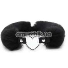 Нашийник зі штучним хутром DS Fetish Collar With Heart, чорний - Фото №1