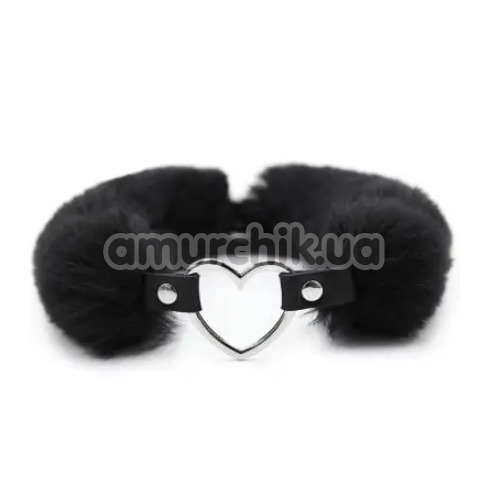 Ошейник с искусственным мехом DS Fetish Collar With Heart, черный - Фото №1