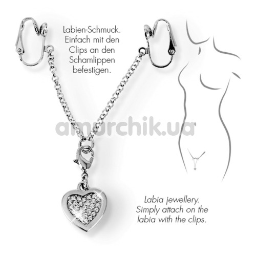 Зажимы для половых губ Intimate Heart-Shaped Chain, серебряные