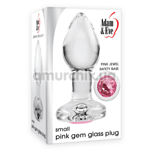 Анальная пробка с розовым кристаллом Adam & Eve Pink Gem Glass Plug Small, прозрачная